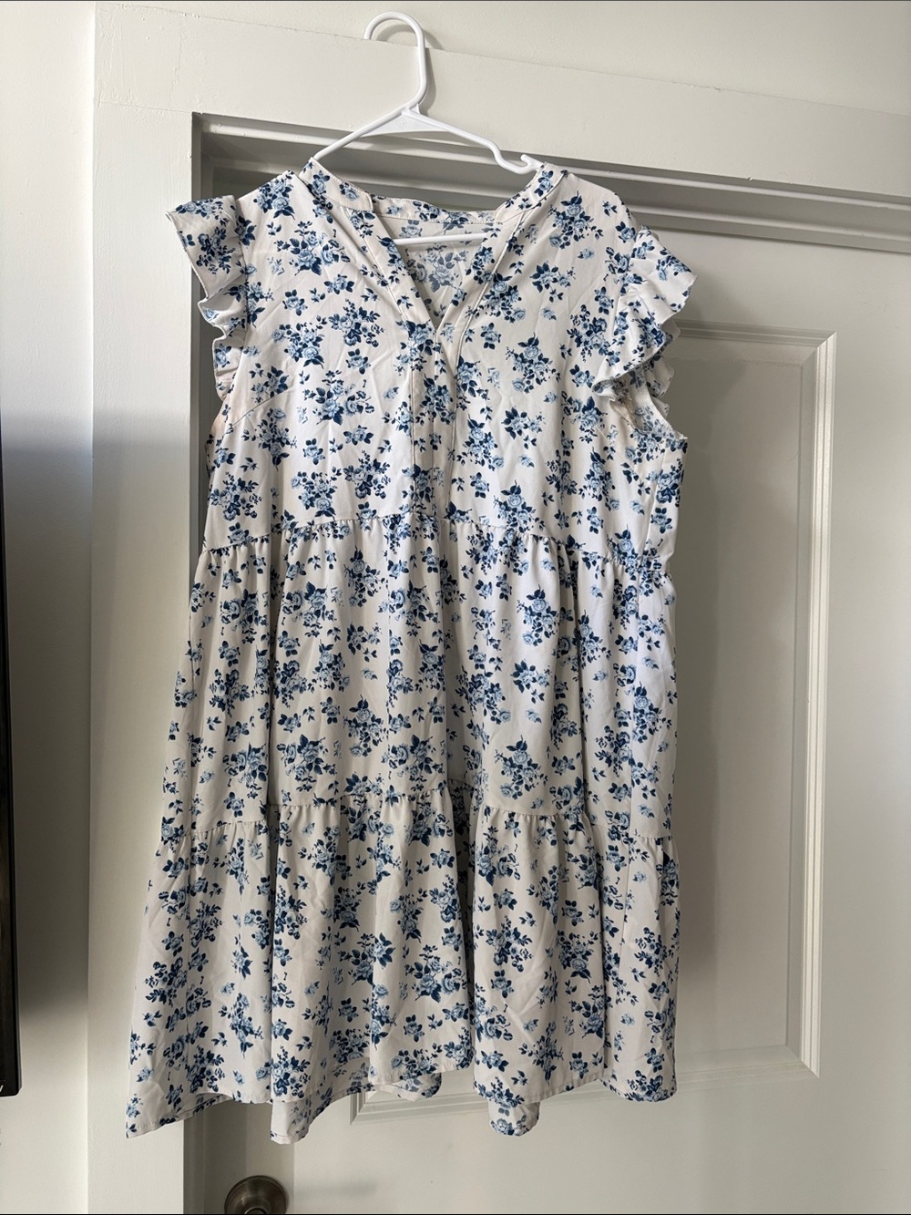 SHEIN White Dress with Blue Floral Print